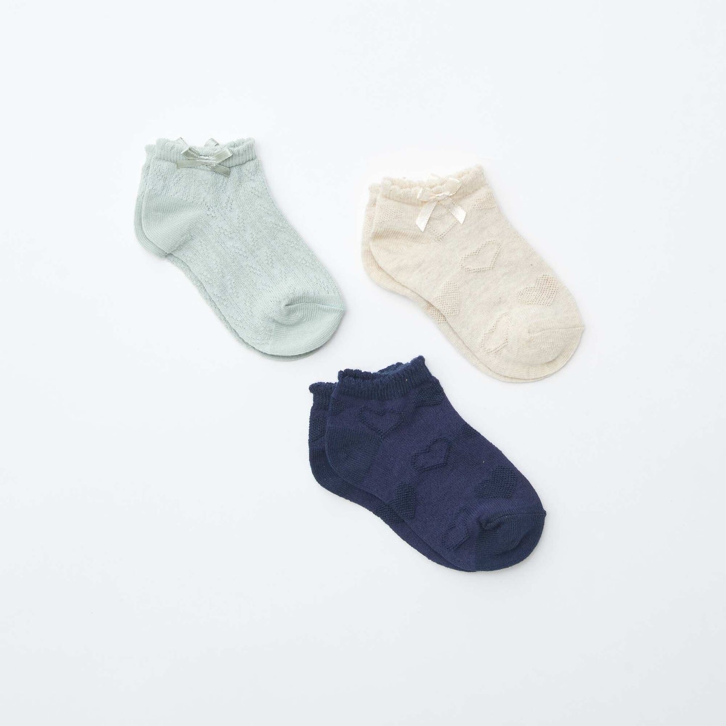 Pack of 3 pairs of textured knit ankle socks PINK
