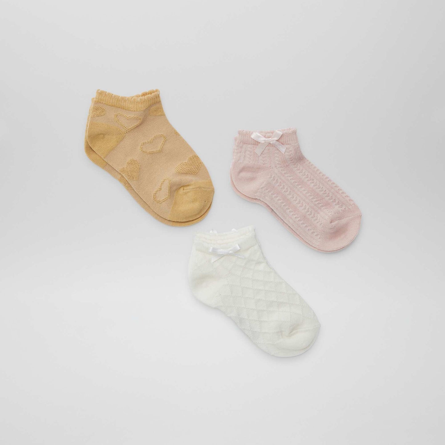 Pack of 3 pairs of textured knit ankle socks BEIGE