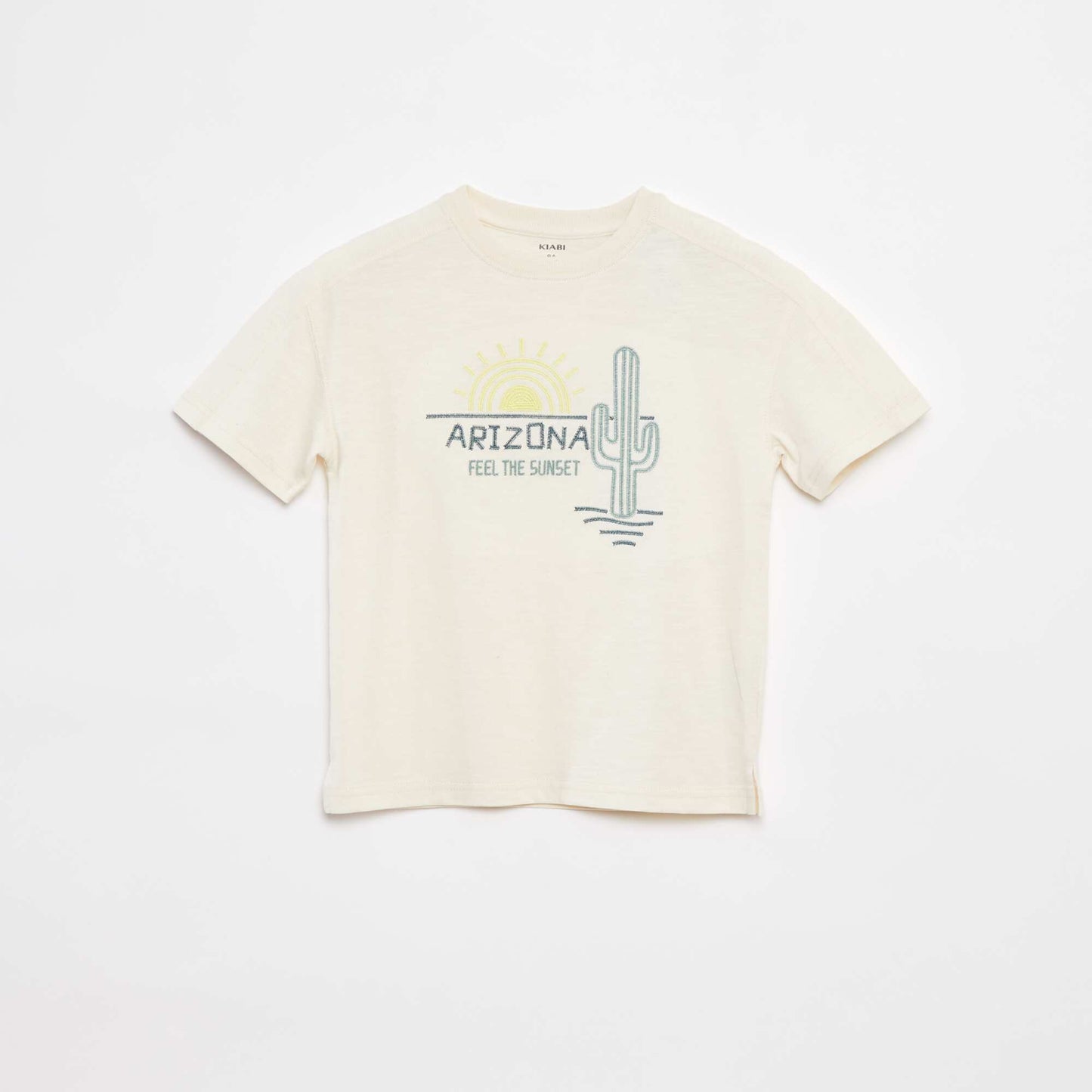 T-shirt with fancy seaming and embroidery BEIGE