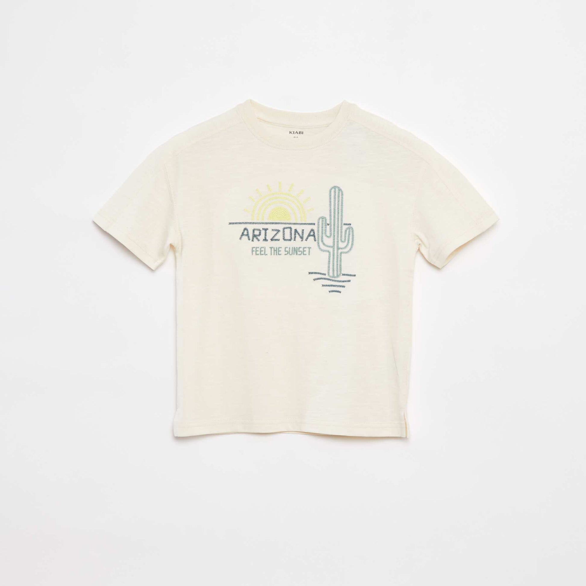 T-shirt with fancy seaming and embroidery BEIGE