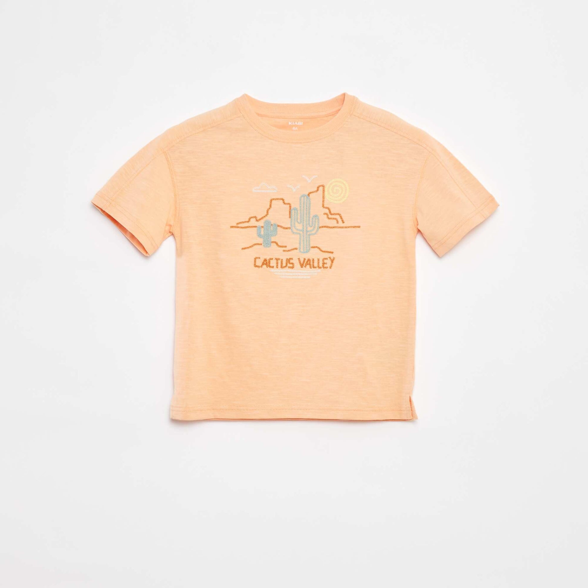T-shirt with fancy seaming and embroidery ORANGE