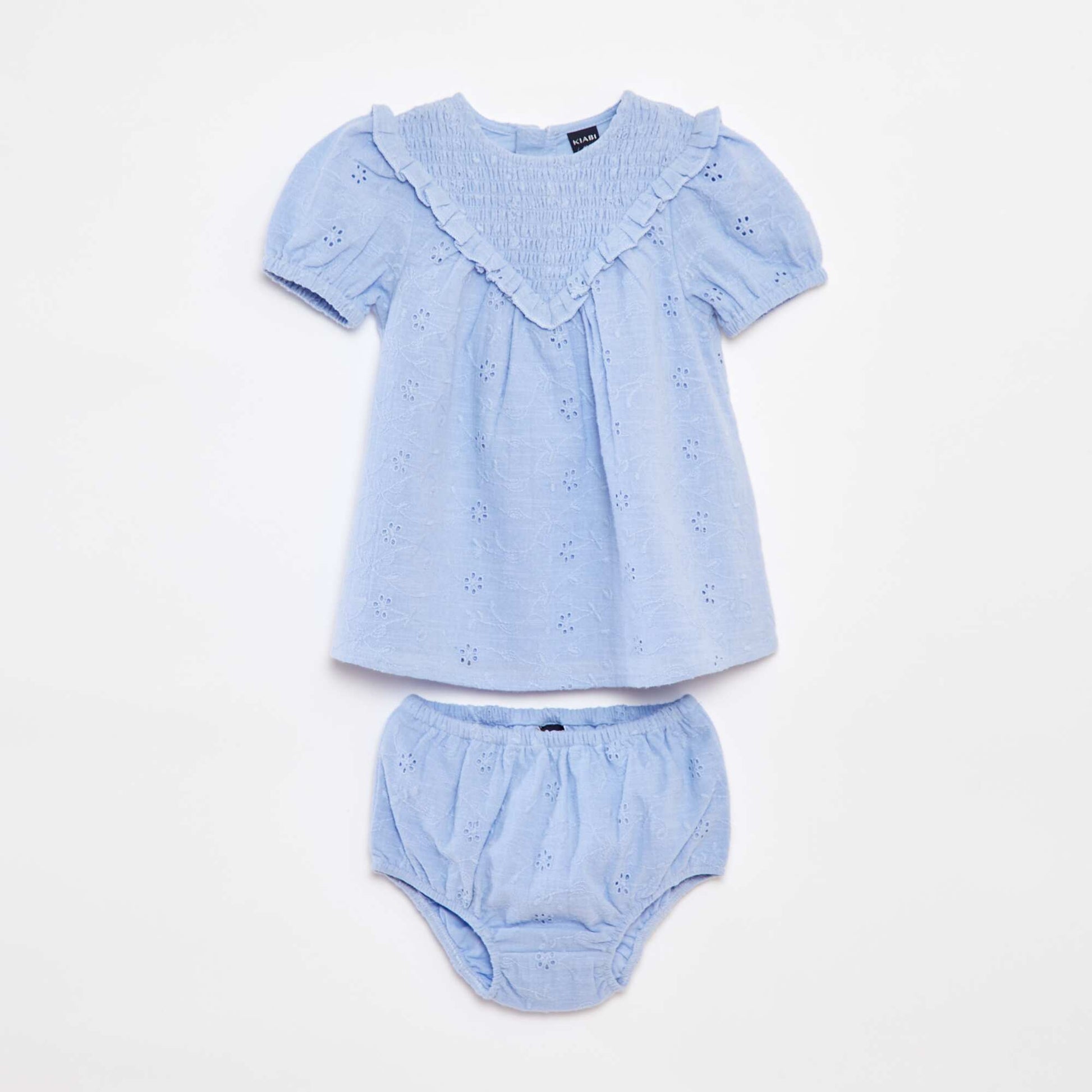 Broderie anglaise dress + briefs set - 2-piece set BLUE
