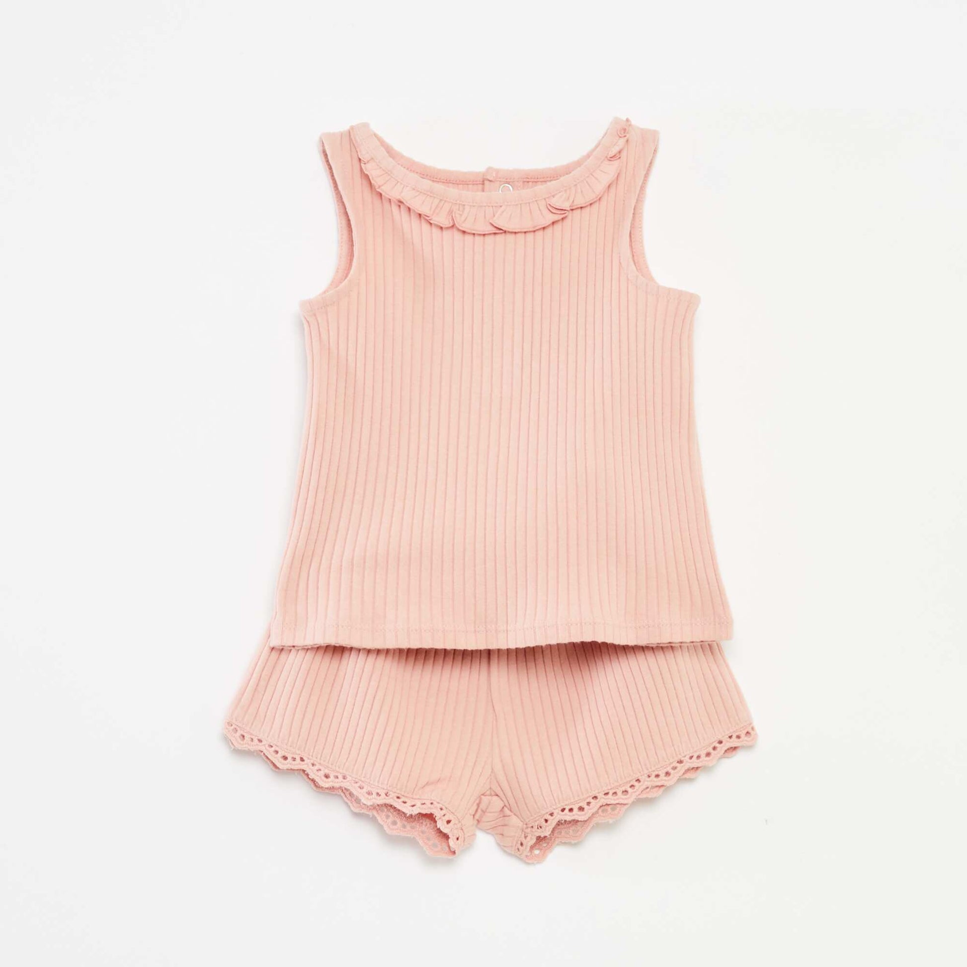 Ribbed knit vest top and shorts set - 2-piece set PINK