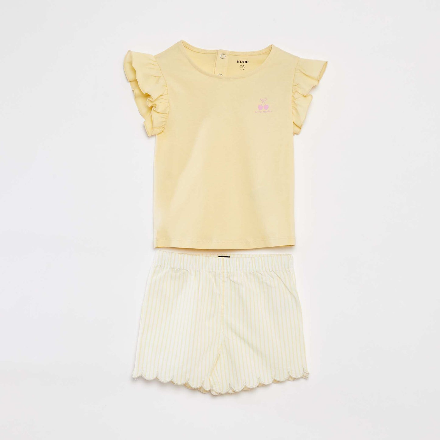 طقم بيجامة قميص + شورت مكشكش - طقم من قطعتين أصفر