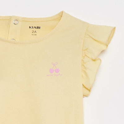 طقم بيجامة قميص + شورت مكشكش - طقم من قطعتين أصفر