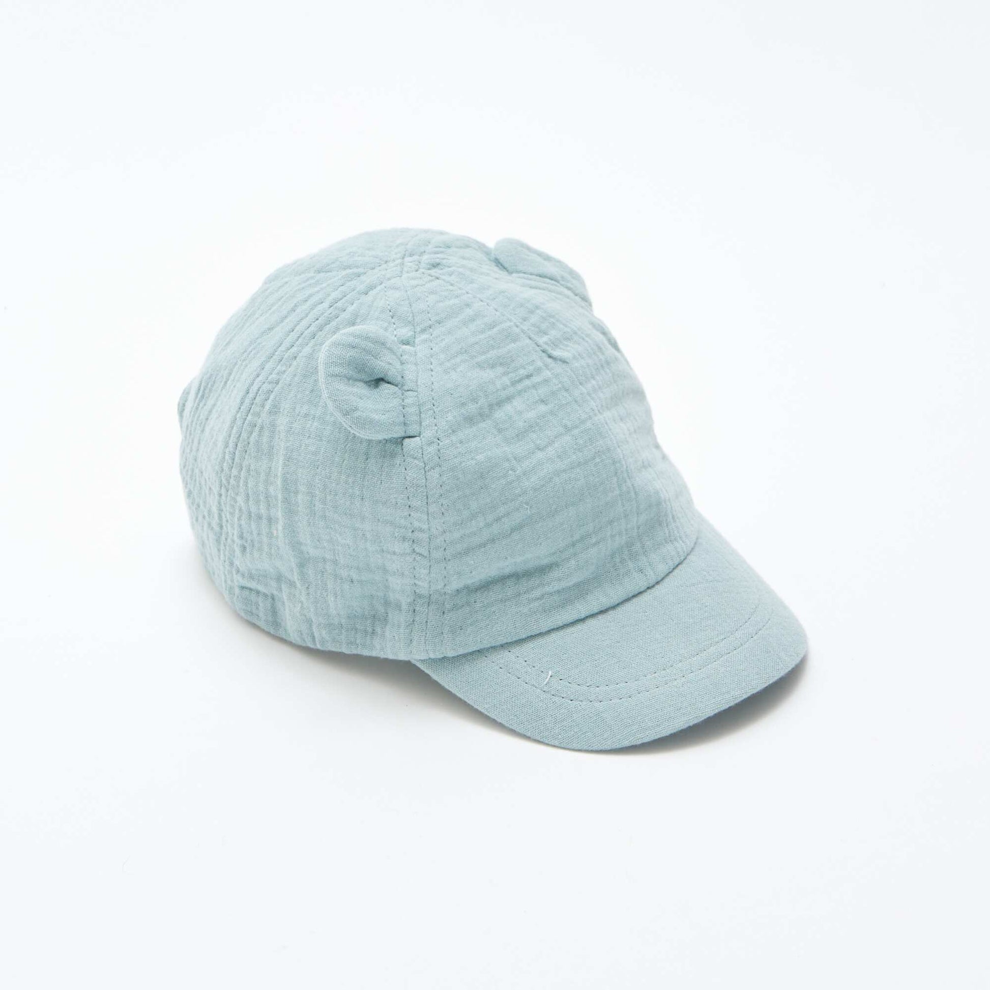 Cotton gauze cap with decorative ears BLUE