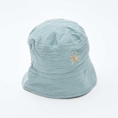 Cotton gauze bucket hat with embroidered sun BLUE