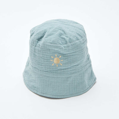 Cotton gauze bucket hat with embroidered sun BLUE
