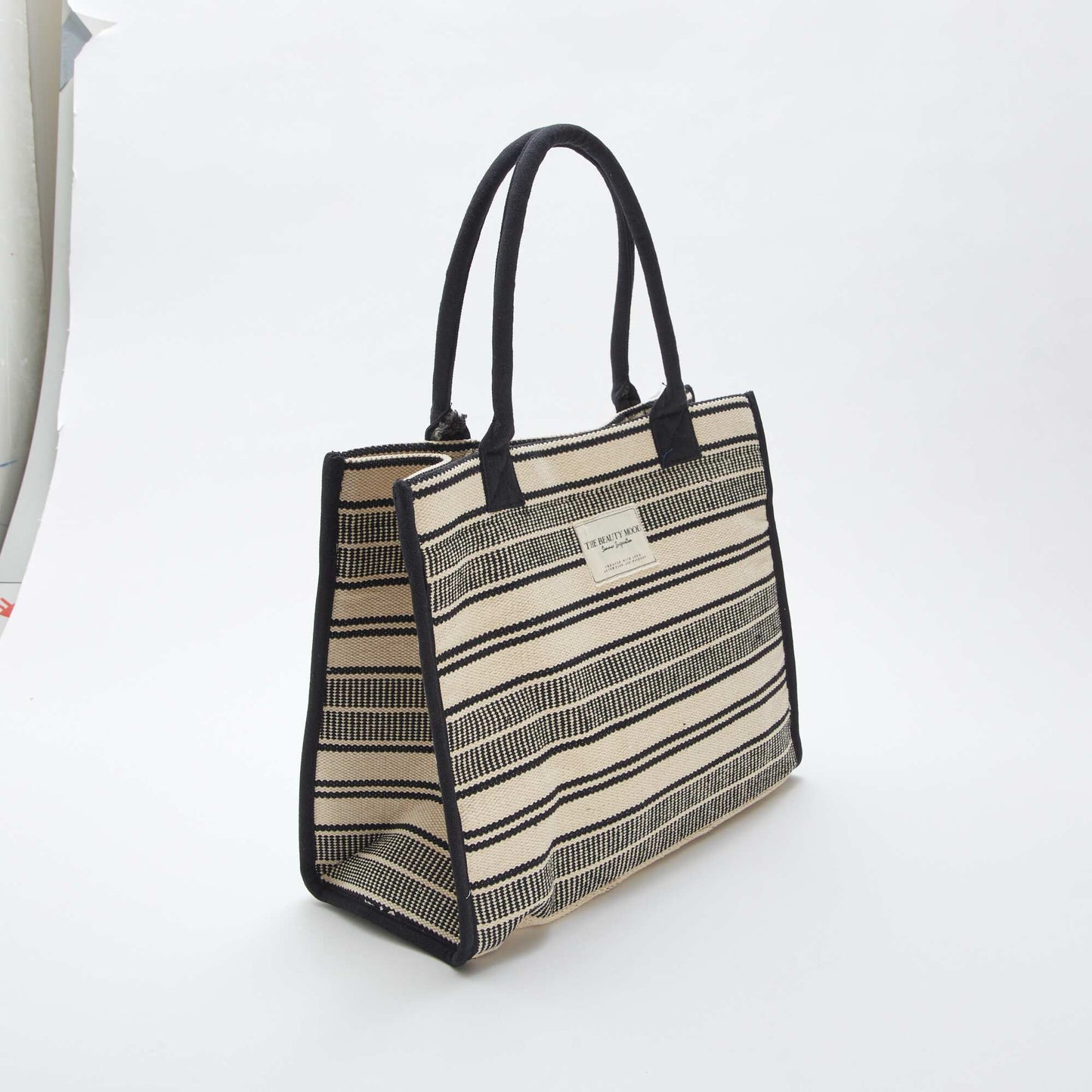 Shopper with striped print BLACK