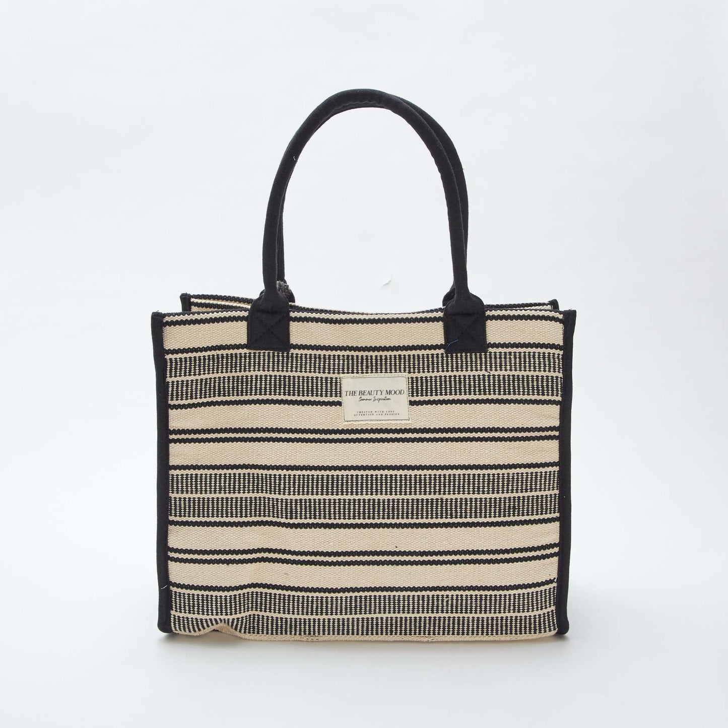 Shopper with striped print BLACK