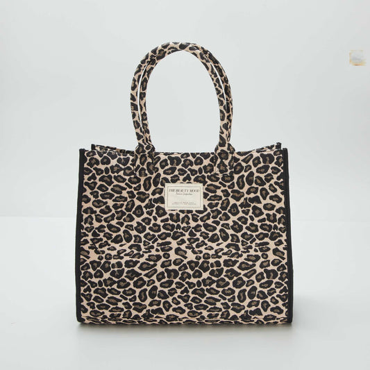 Leopard print tote bag BROWN