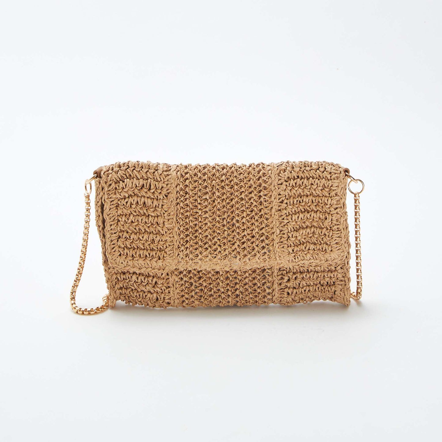 Raffia clutch with shoulder strap BROWN