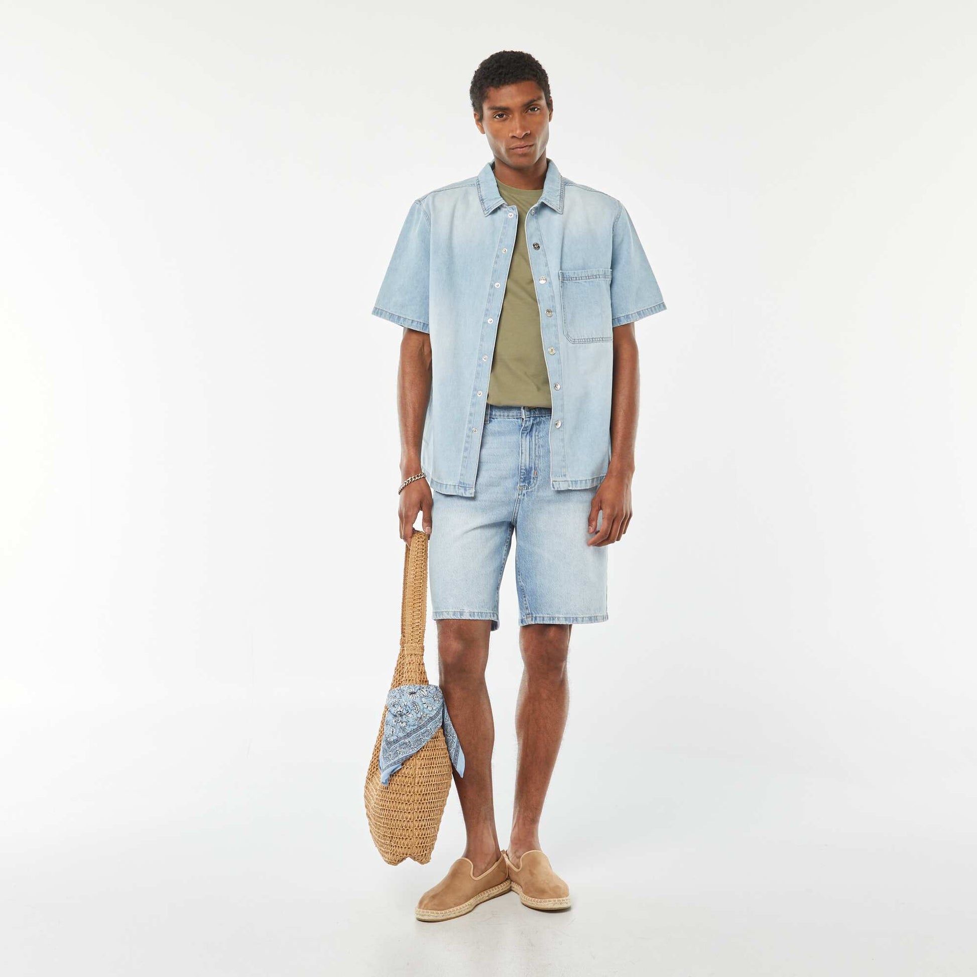 Straight-cut denim Bermuda shorts BLUE