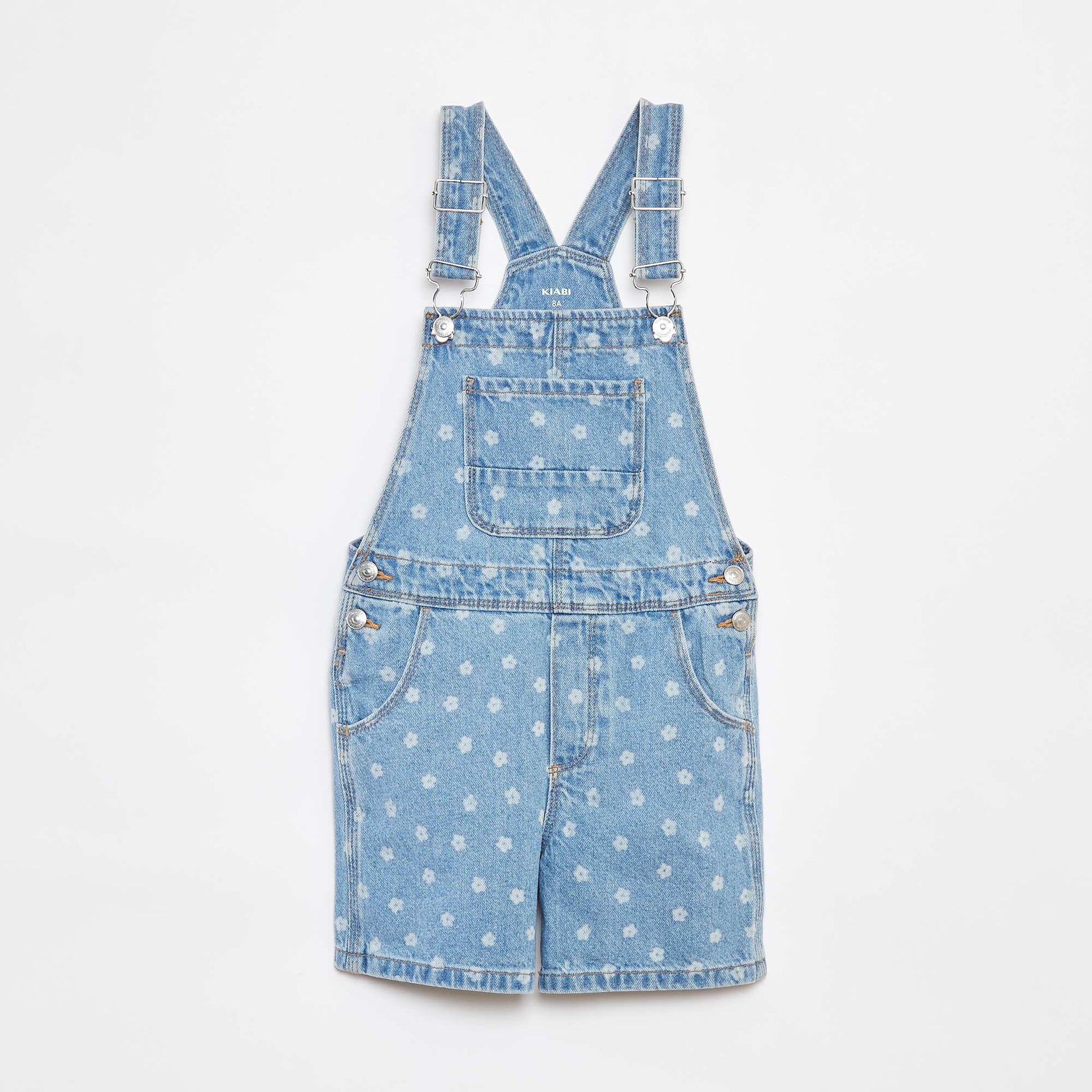 Denim dungaree shorts with breast pocket BLUE