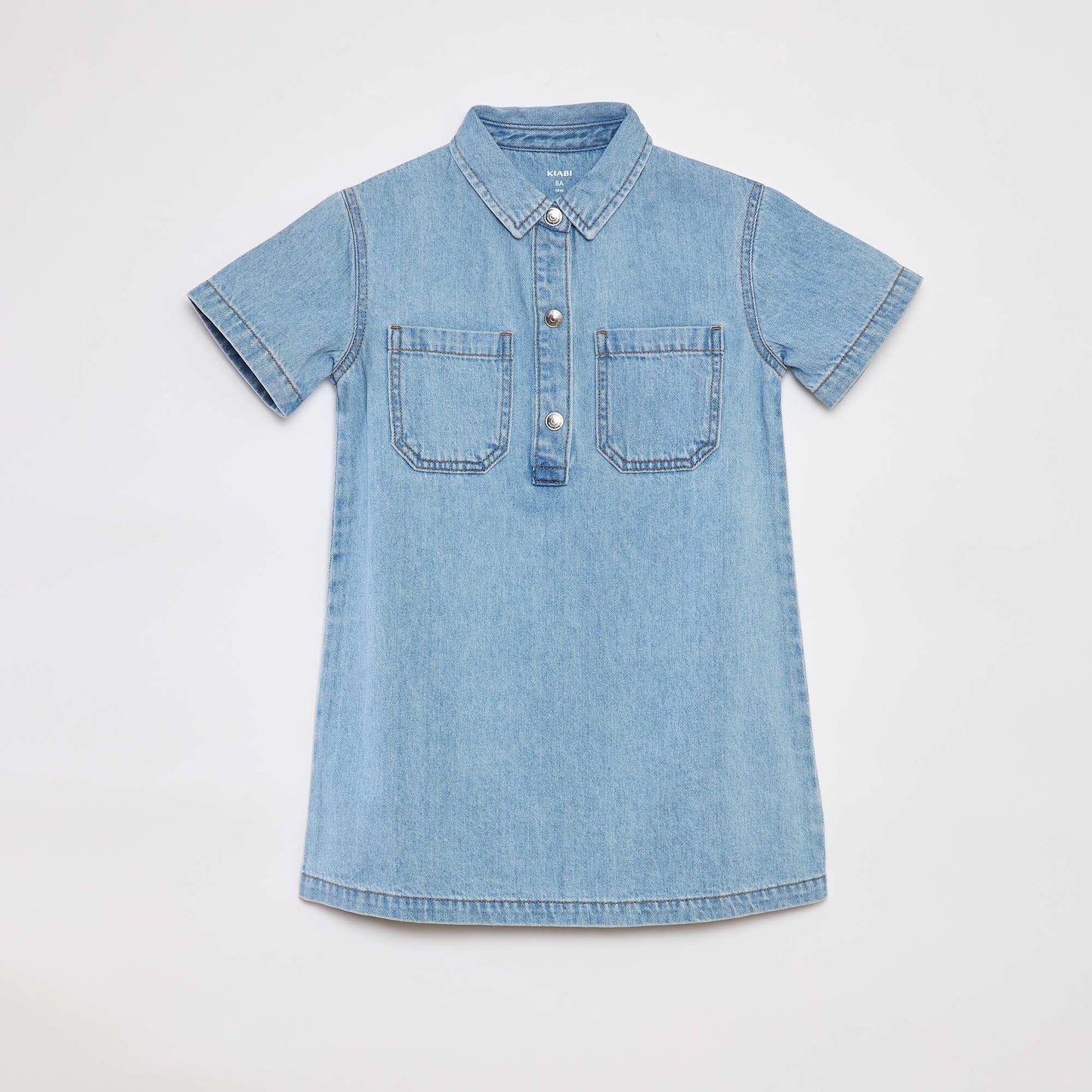 Short denim dress with shirt collar BLUE