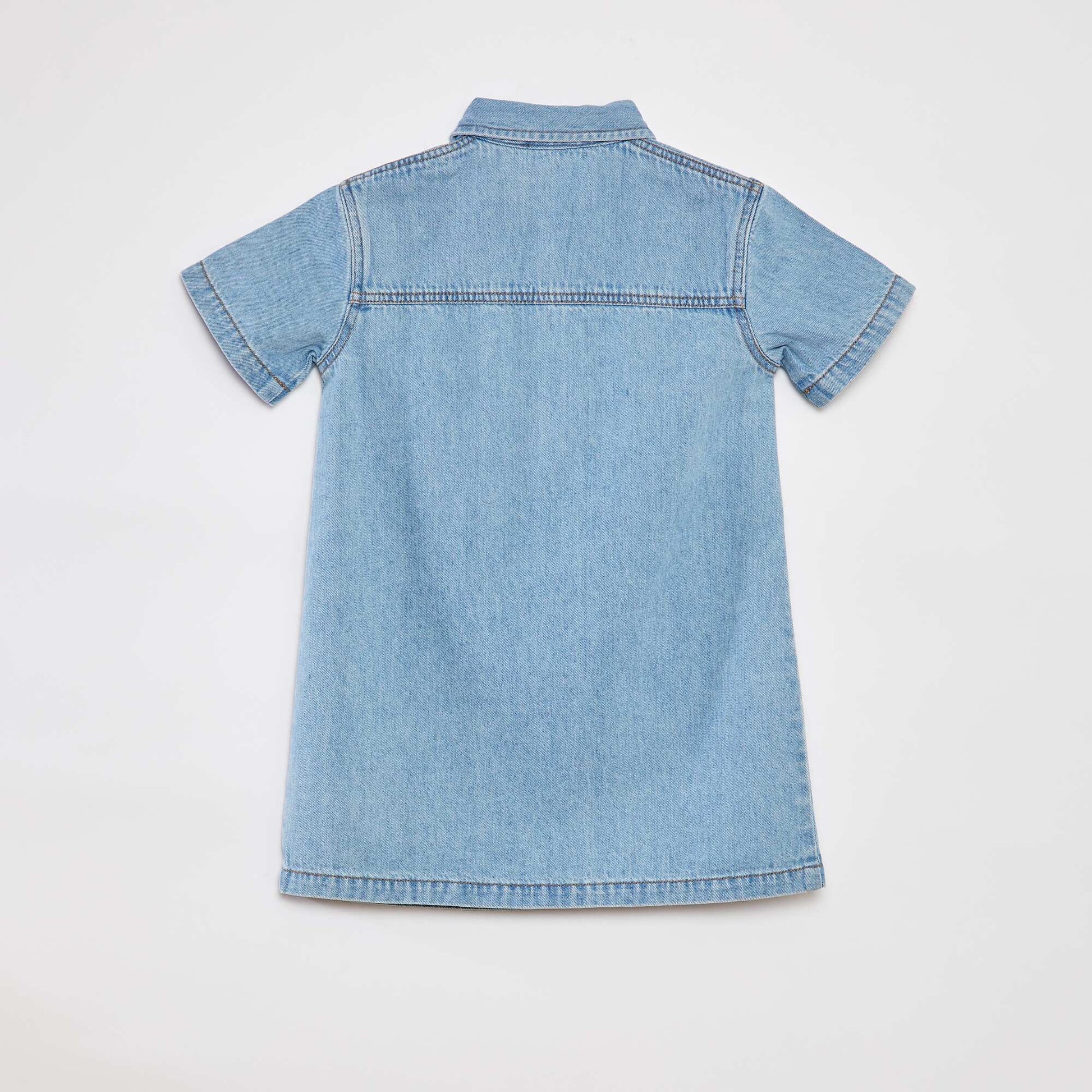 Short denim dress with shirt collar BLUE