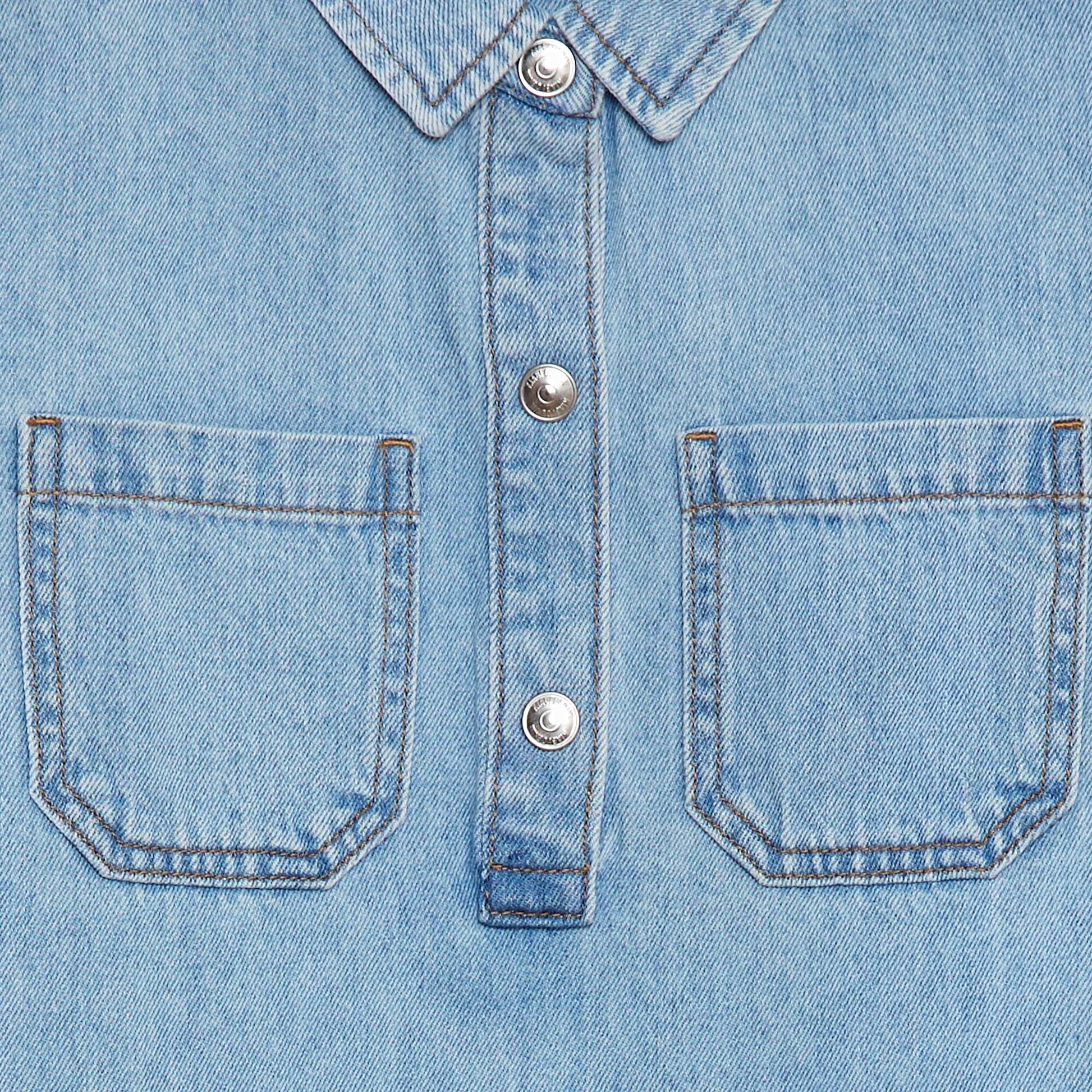 Short denim dress with shirt collar BLUE
