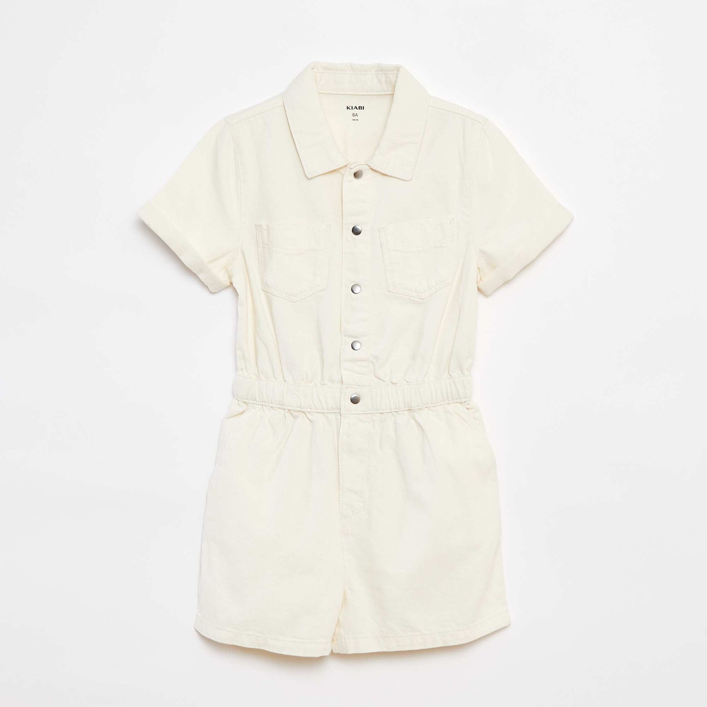 Short-sleeved denim playsuit WHITE
