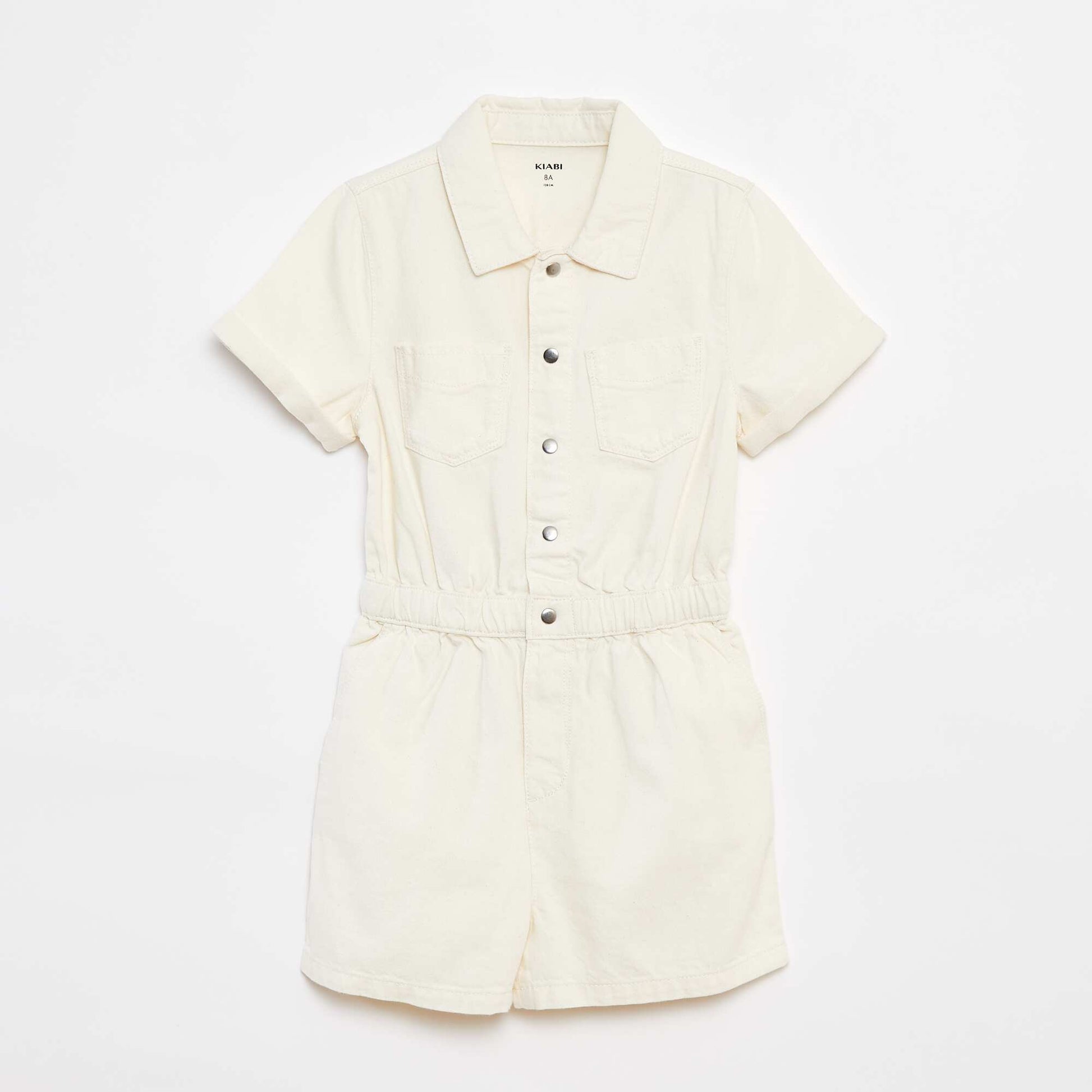 Short-sleeved denim playsuit WHITE