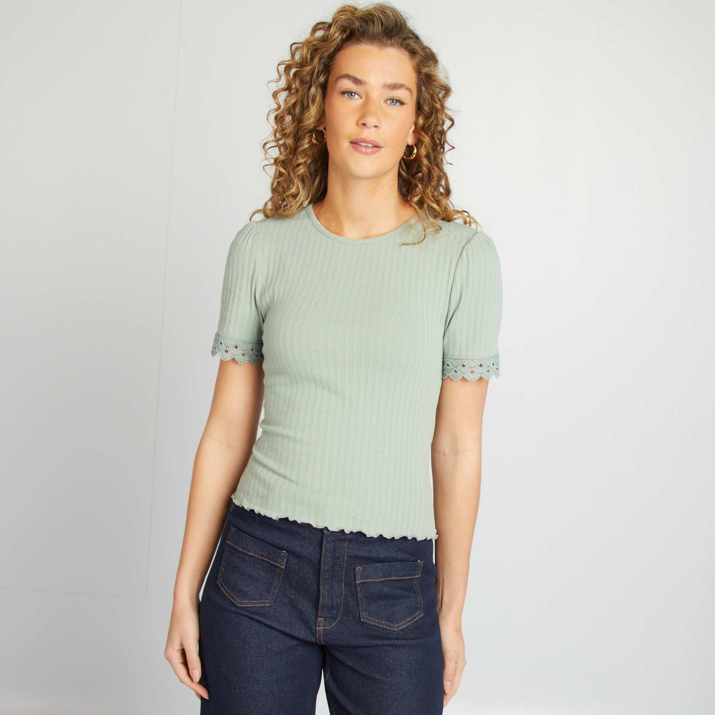 Embroidered short-sleeved T-shirt GREEN