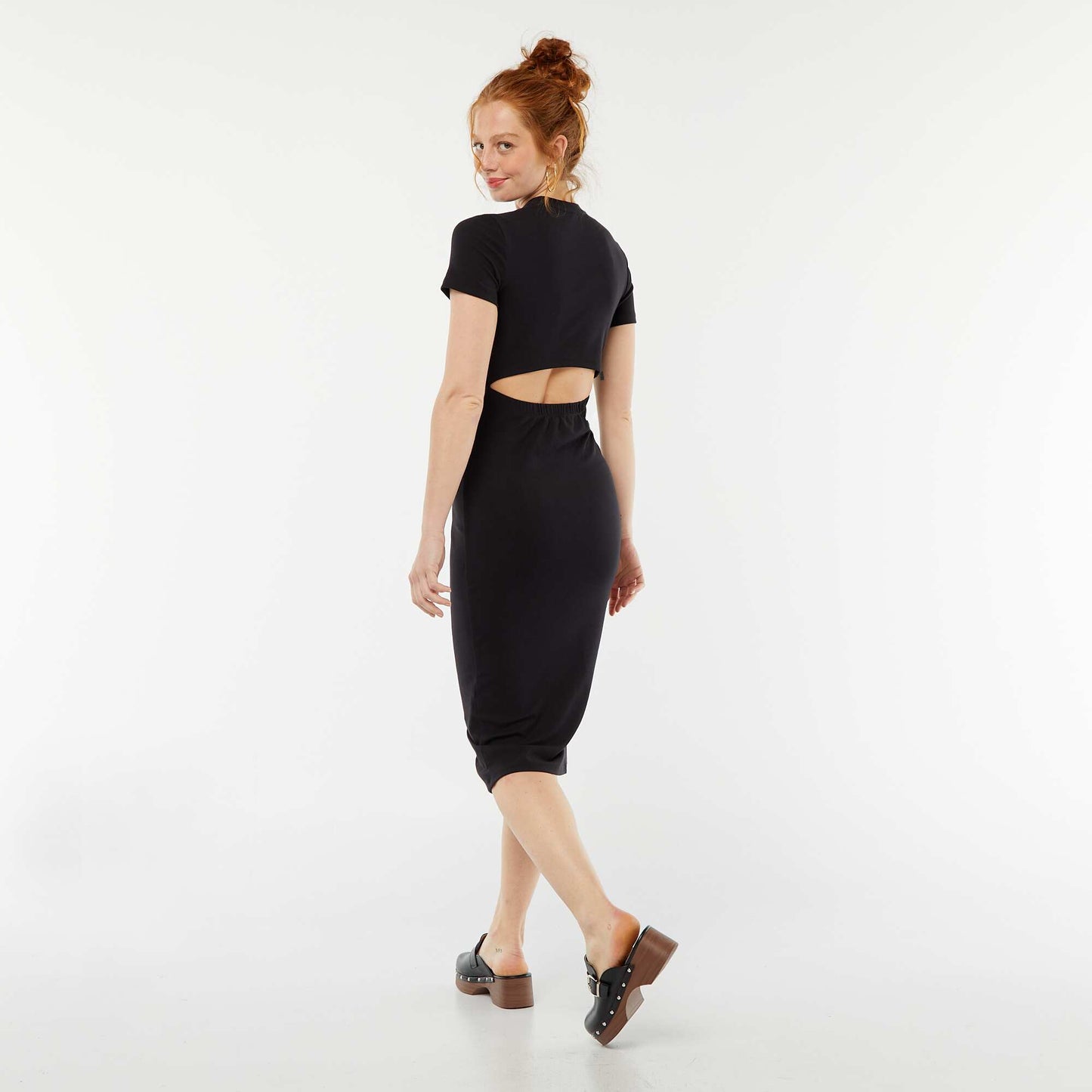 Plain midi dress  open at the back BLACK