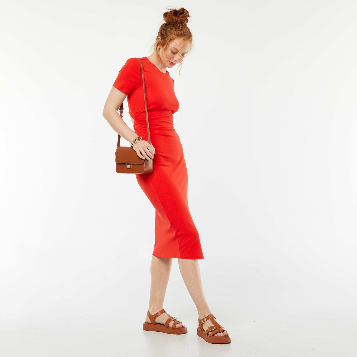 Plain midi dress  open at the back RED