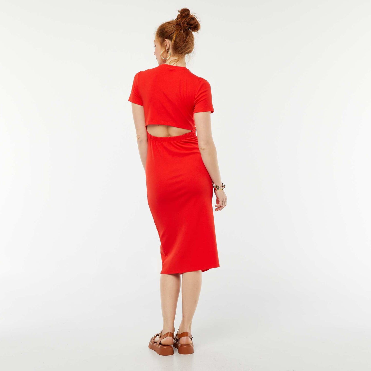 Plain midi dress  open at the back RED