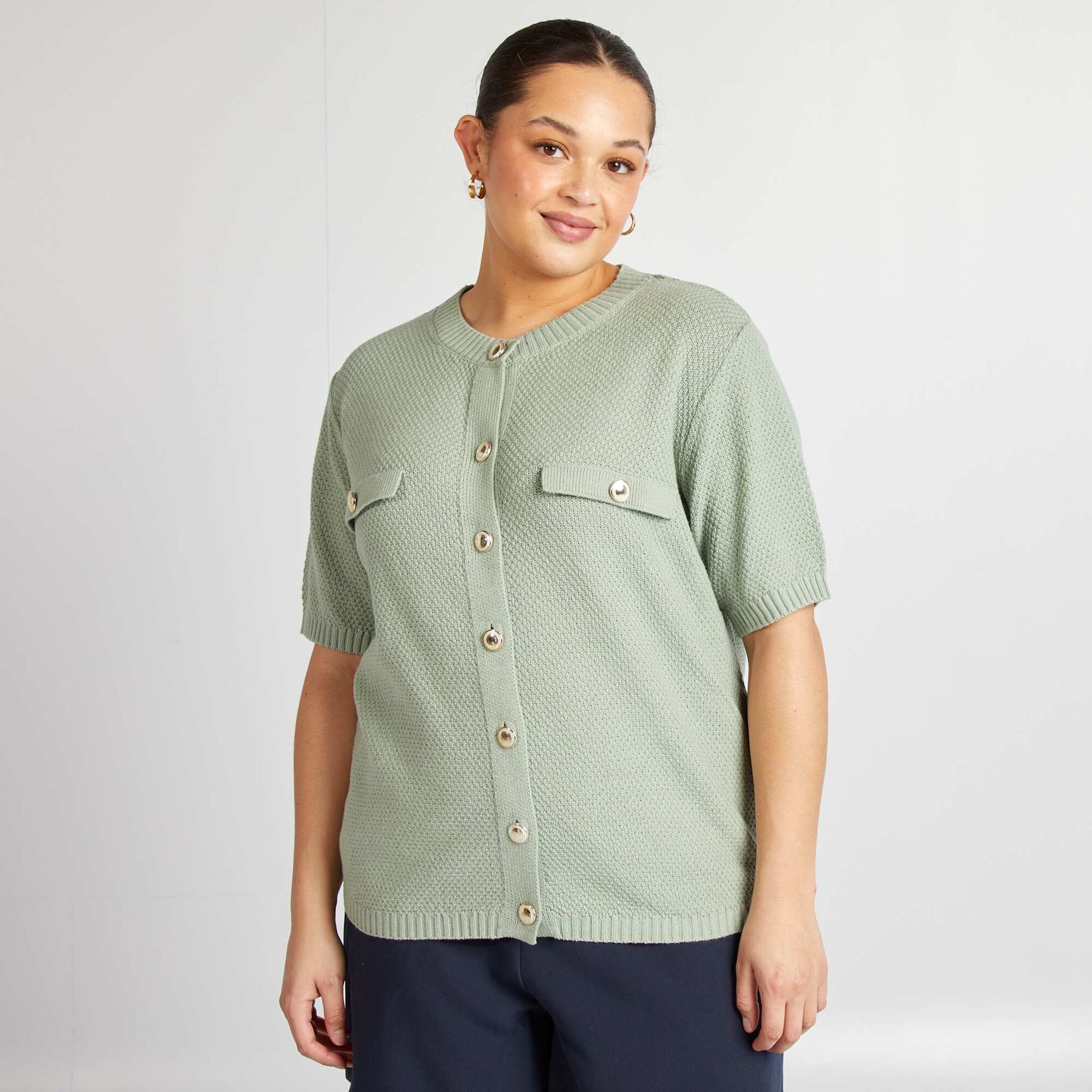 Cardigan with silver buttons GREEN