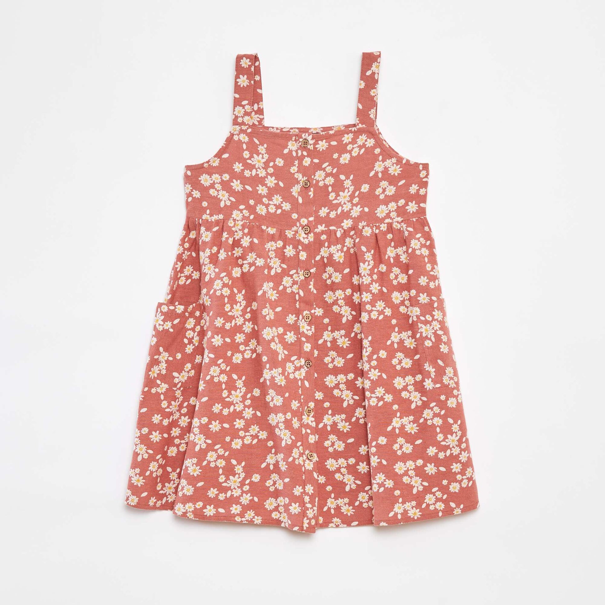 Linen-blend dress with button fastening RED