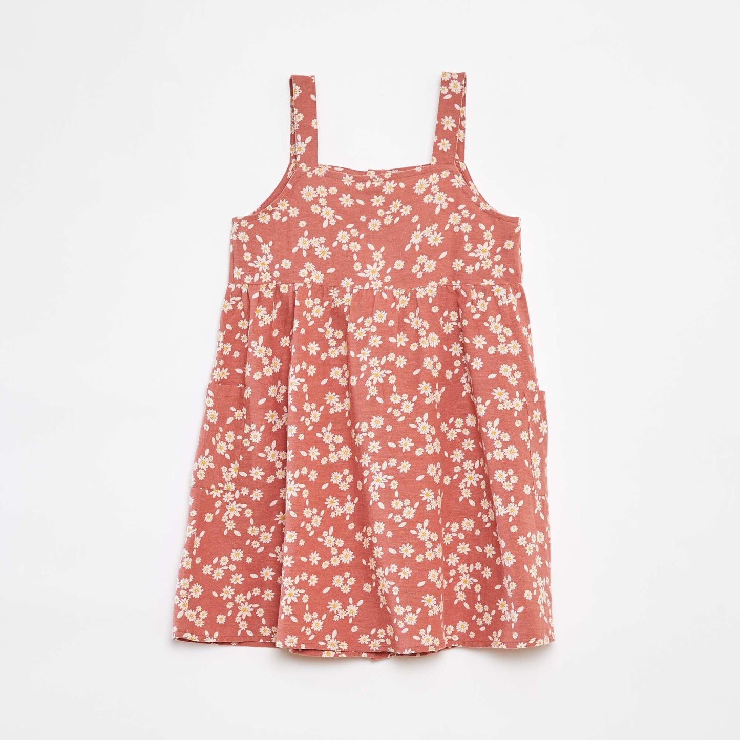 Linen-blend dress with button fastening RED