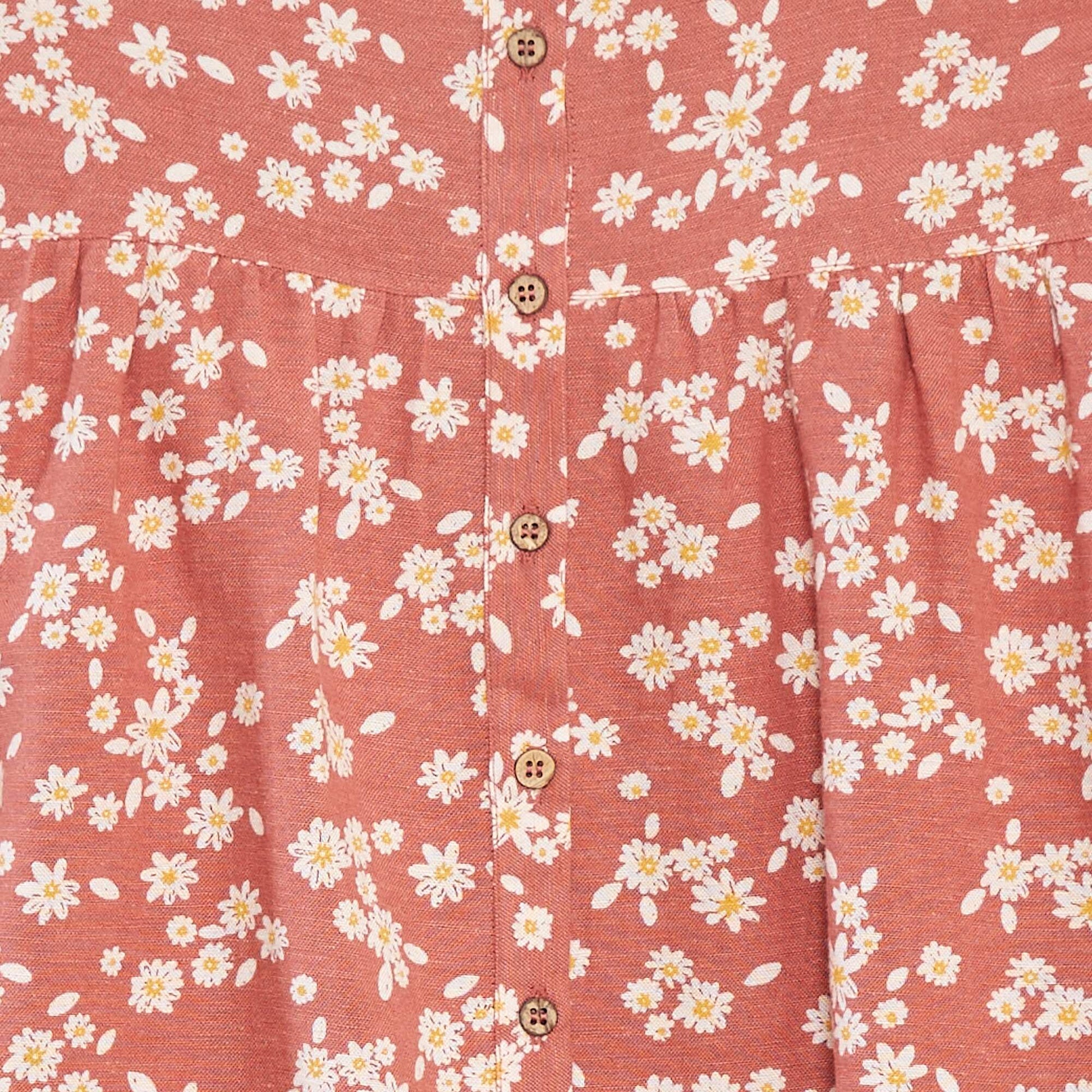 Linen-blend dress with button fastening RED