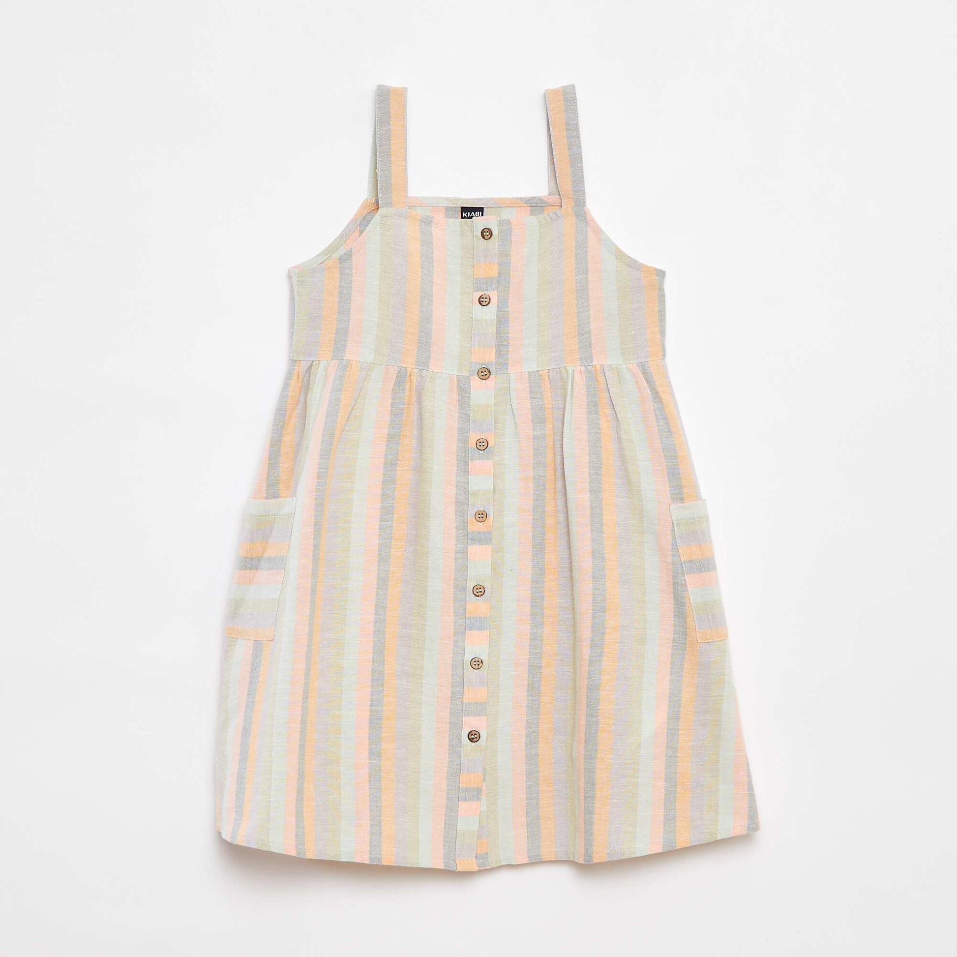 Linen-blend dress with button fastening GREEN