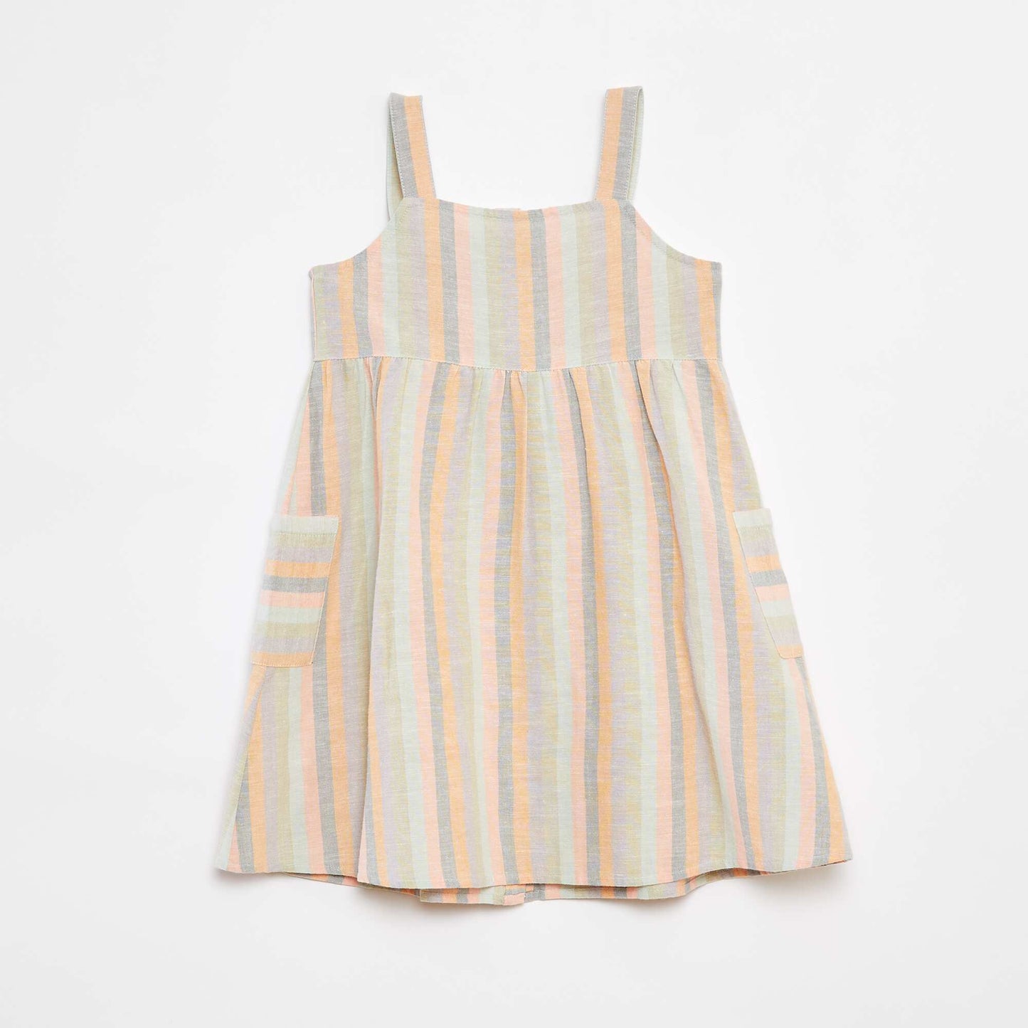 Linen-blend dress with button fastening GREEN
