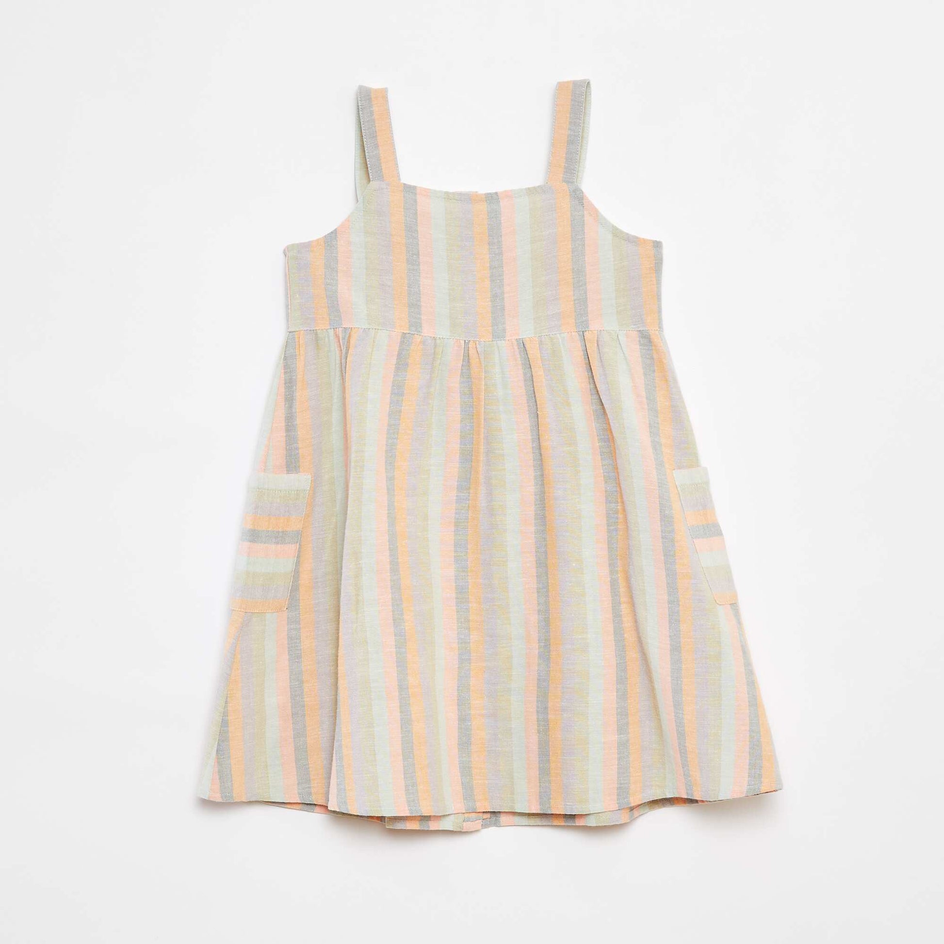 Linen-blend dress with button fastening GREEN