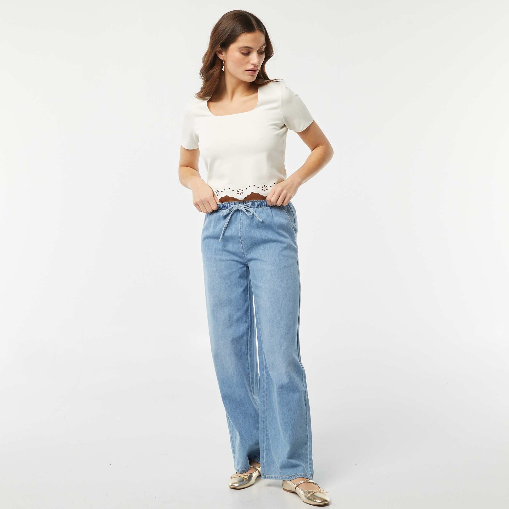 Elasticated denim trousers BLUE
