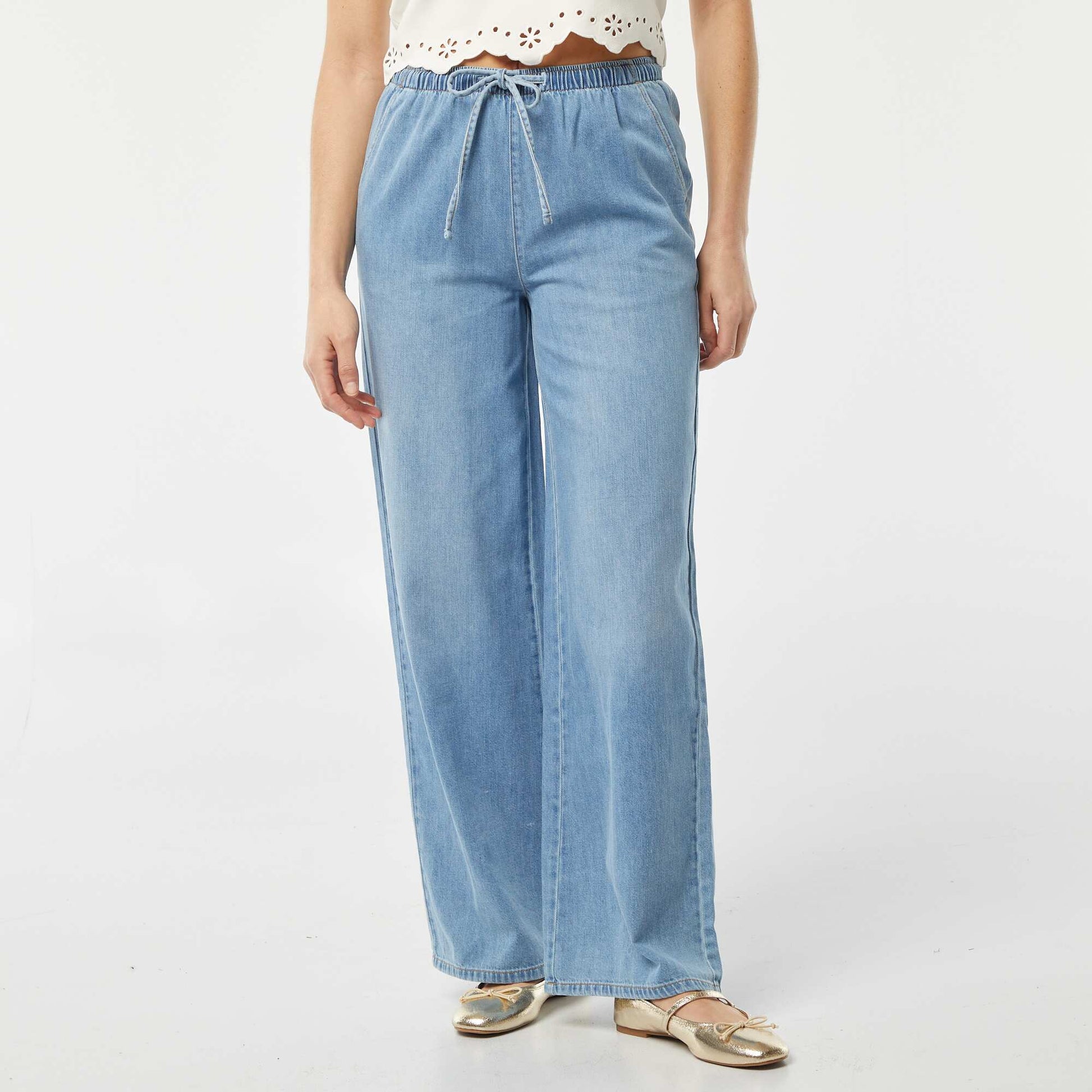 Elasticated denim trousers BLUE