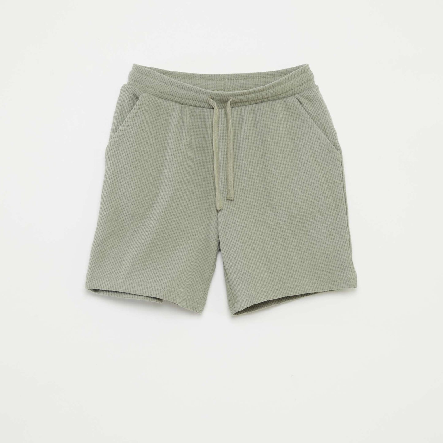 Plain waffle-knit fabric shorts GREEN