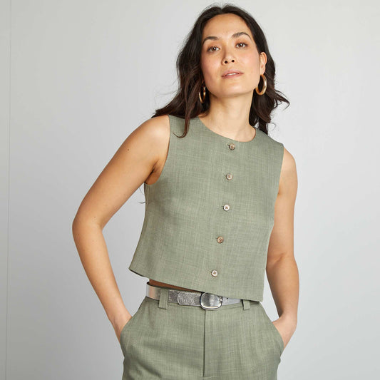 Sleeveless blouse with buttons GREEN