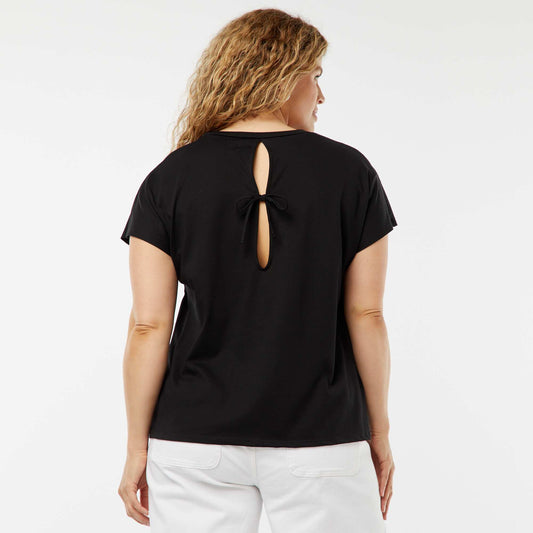 تي شيرت بأكمام قصيرة مع ظهر مفتوح باللون الأسود