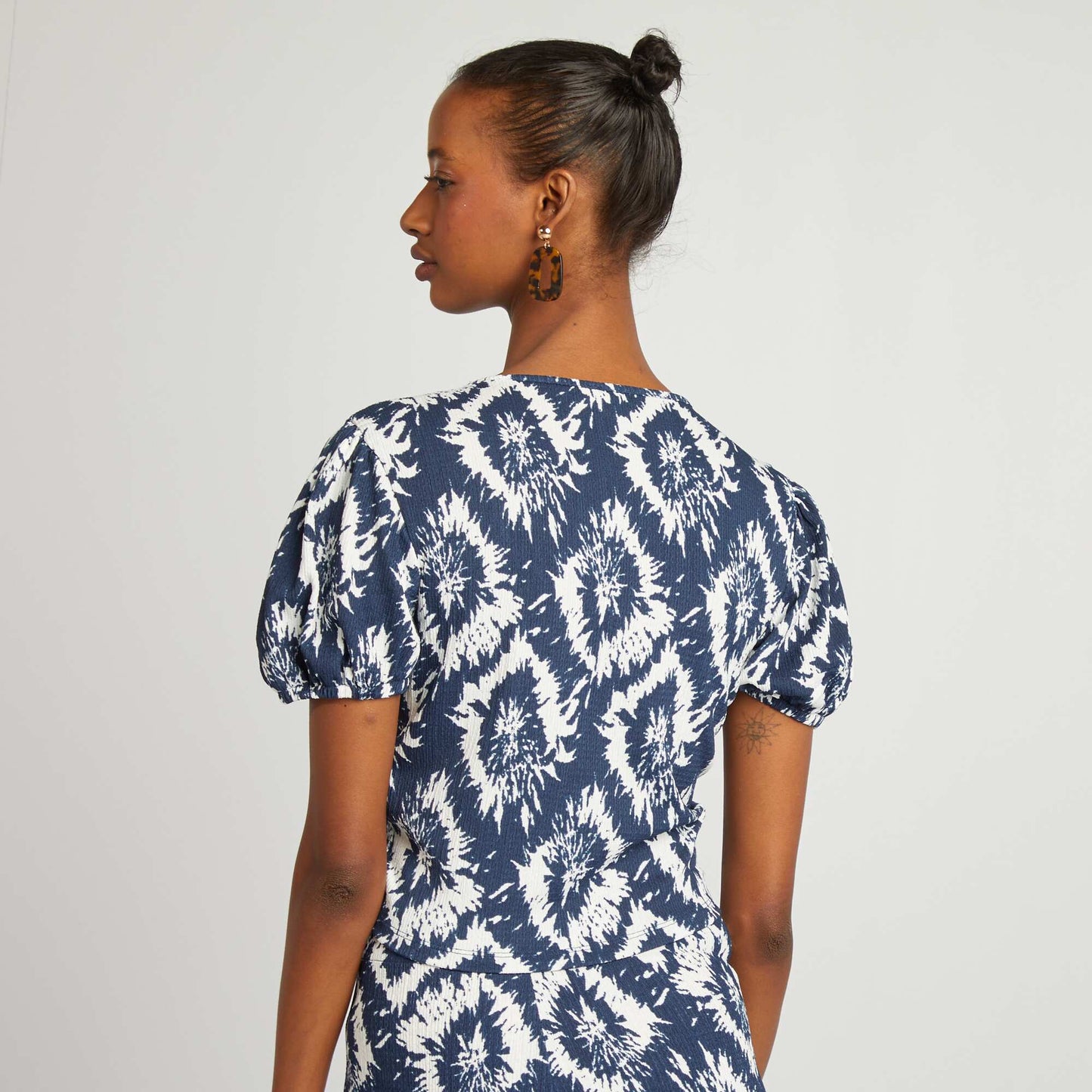 Patterned crop top T-shirt BLUE