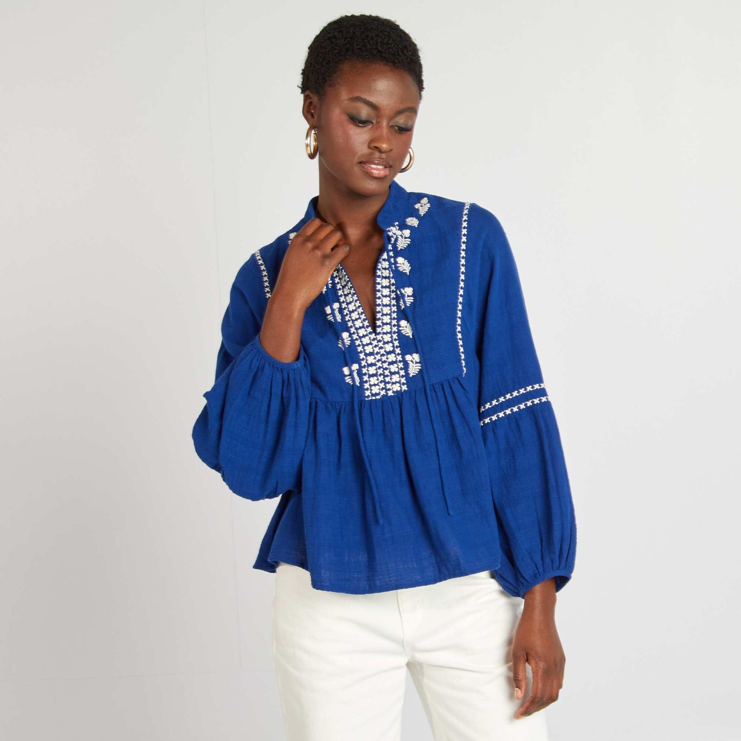 Cotton gauze blouse BLUE