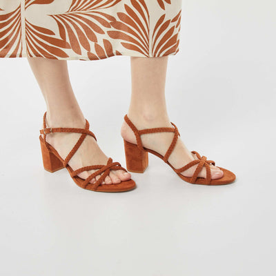 Heeled suedette sandals BROWN