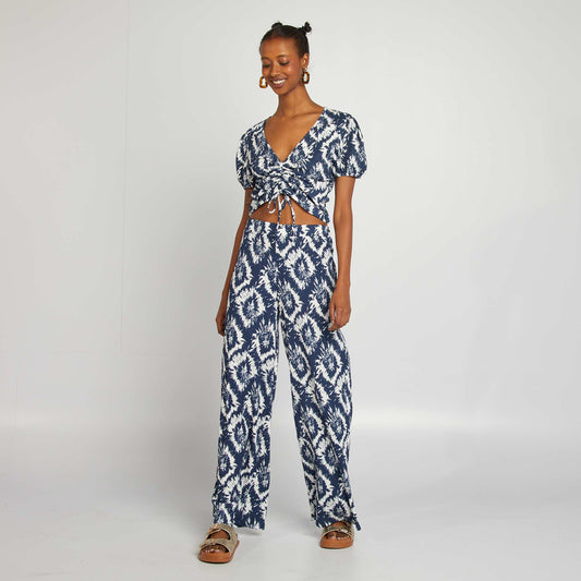 Patterned wide-leg trousers BLUE