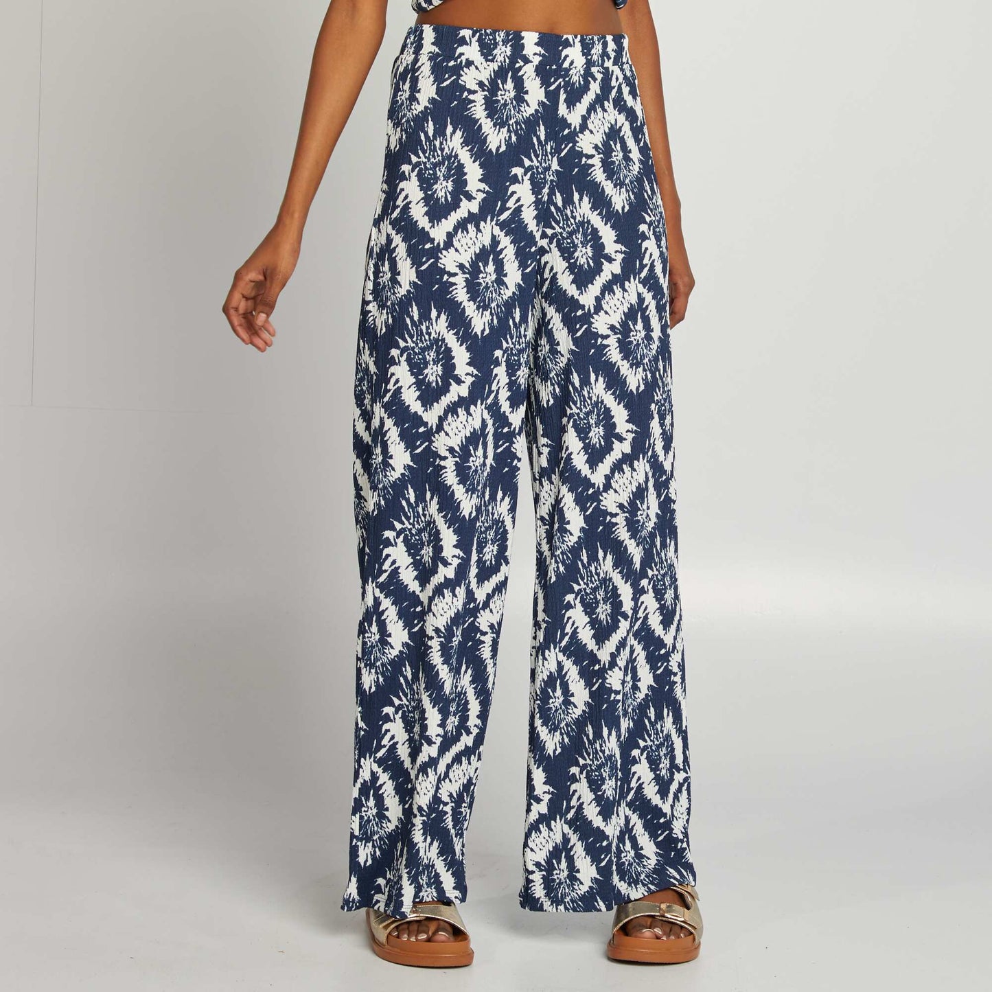 Patterned wide-leg trousers BLUE