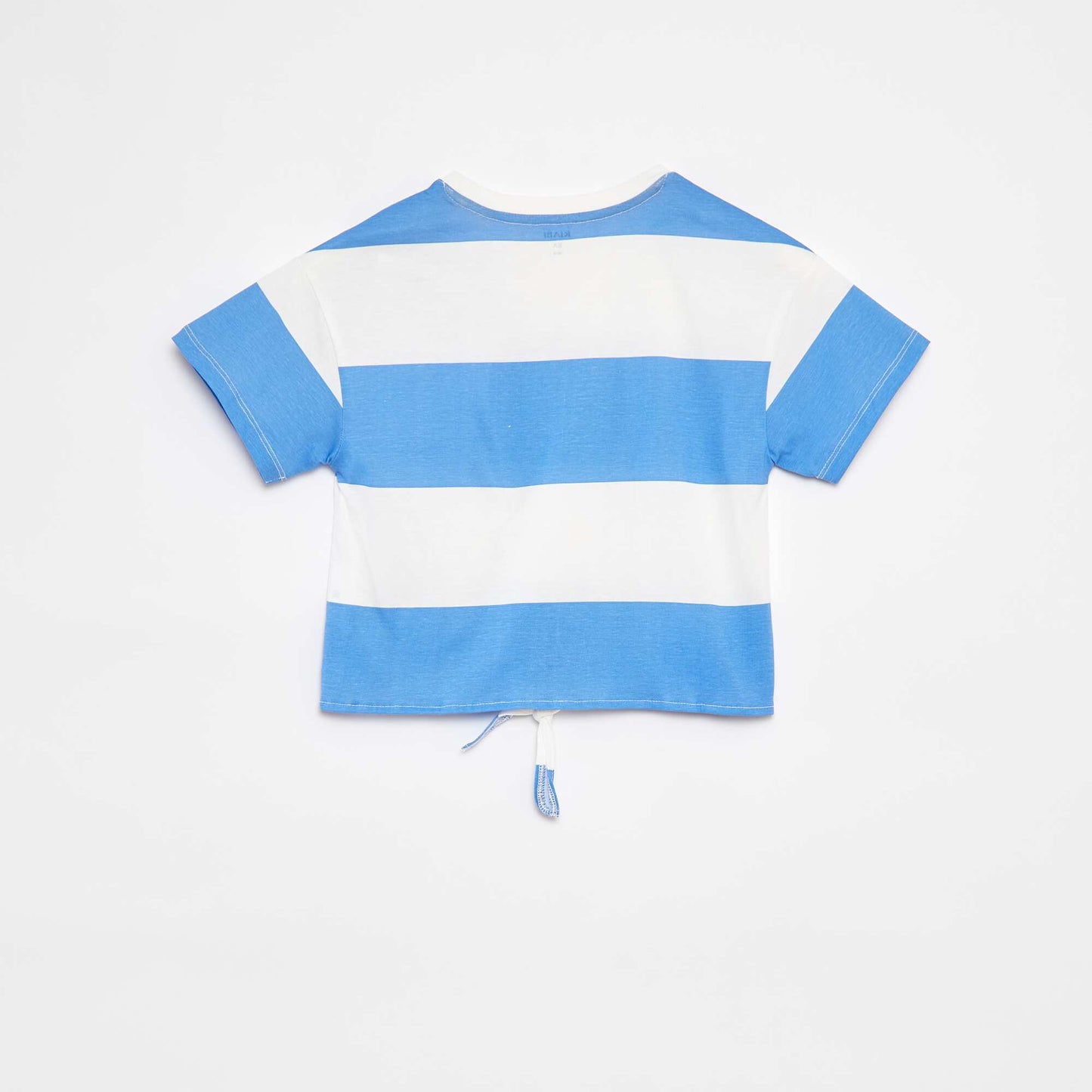 Printed T-shirt with knotted bottom hem BLUE