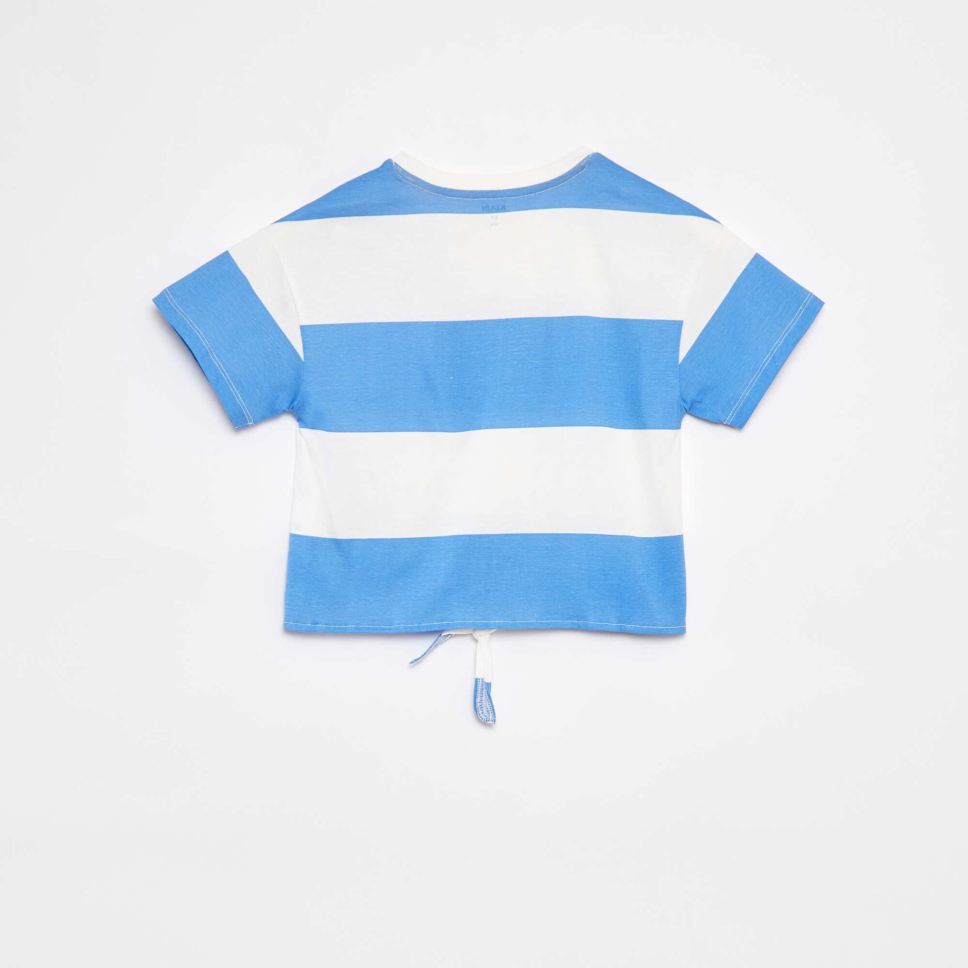 Printed T-shirt with knotted bottom hem BLUE