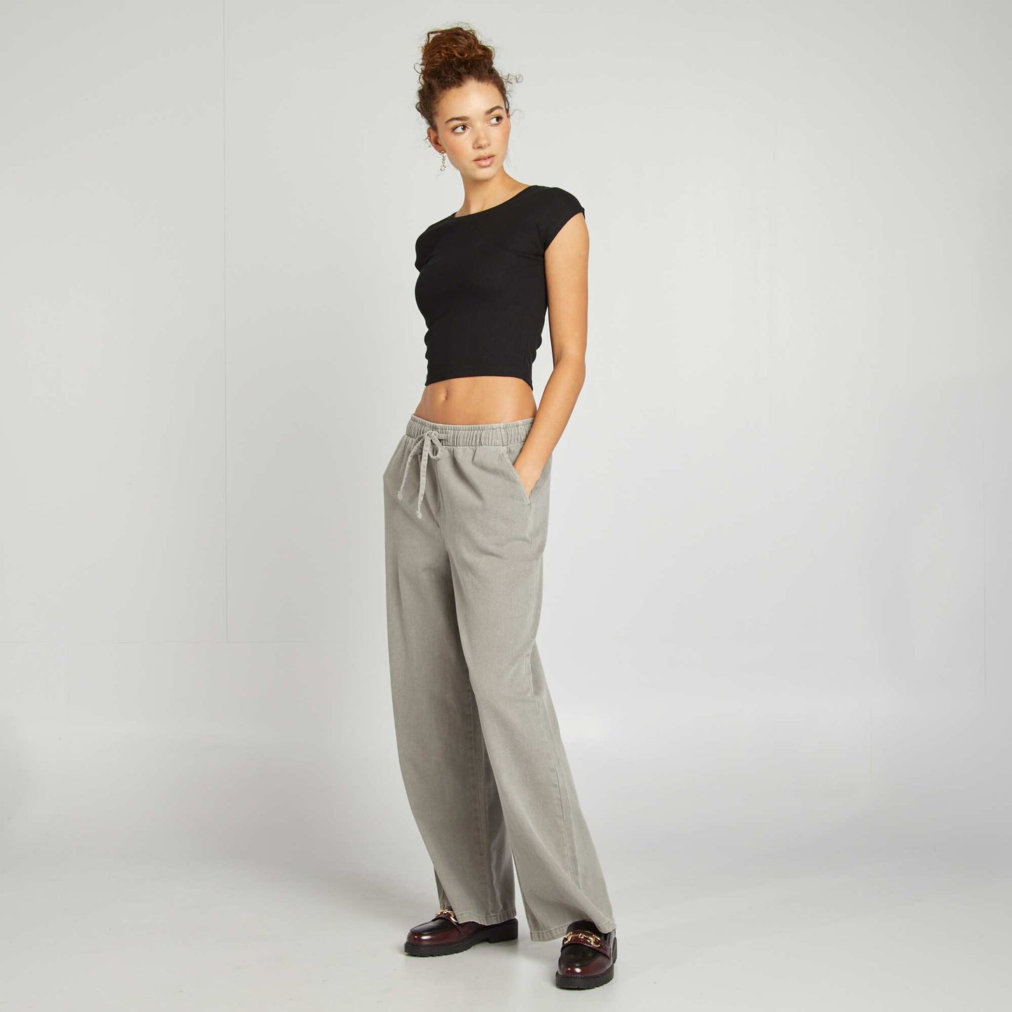 Wide-leg denim trousers GREY