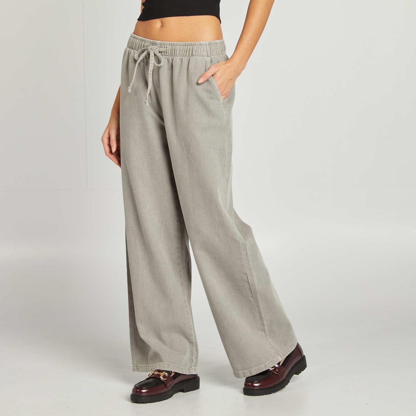 Wide-leg denim trousers GREY