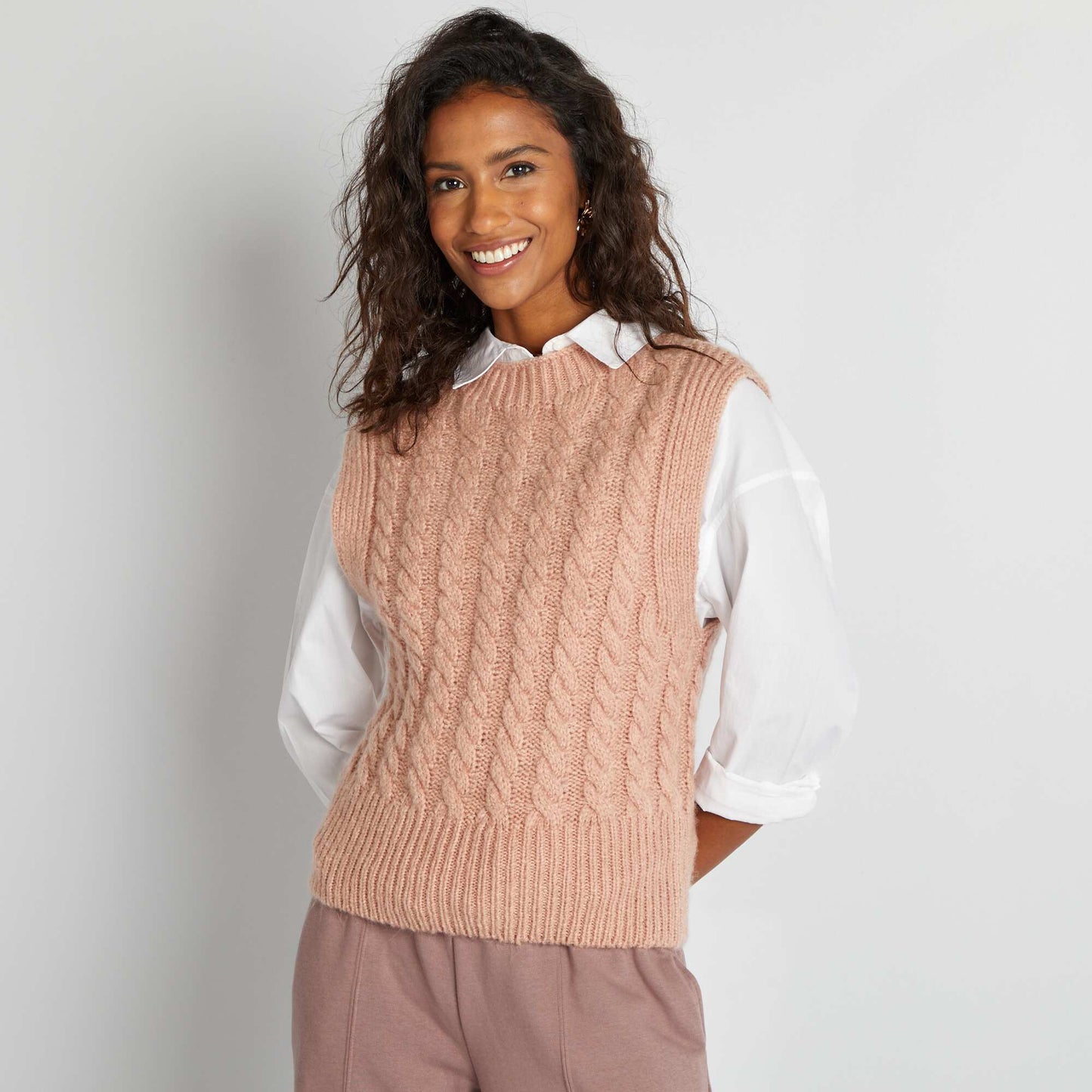 Sleeveless cable-knit jumper PINK