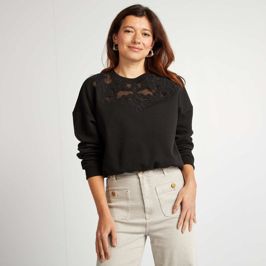 Sweatshirt with openwork detailing BLACK